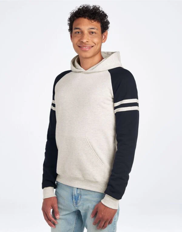 Jerzees 97CR Unisex NuBlend Varsity Colour-Block Hood Oatmeal Heather bodies for a throwback yet modern look - Image 3