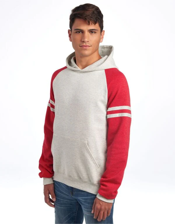 Jerzees 97CR Unisex NuBlend Varsity Colour-Block Hood Oatmeal Heather bodies for a throwback yet modern look - Image 4